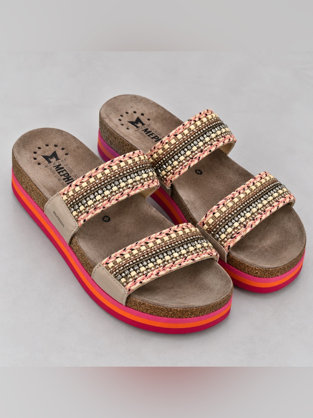 Mephisto Air Relax Beaded Embellished Platform Slide Sandals Size 37